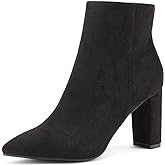 DREAM PAIRS Women's Chunky Heel Ankle Booties Pointed Toe Short Boots