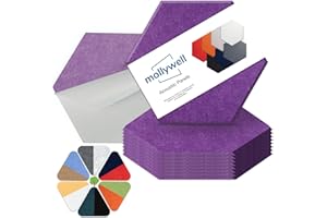 Hexagon Acoustic Panels, High Density, Sound Proofing, Decorative Noise Reduction Felt Wall Tiles for Ceilings, Home Office & Gaming Room (Violet), 14x12x0.4 Inch, Mollywell