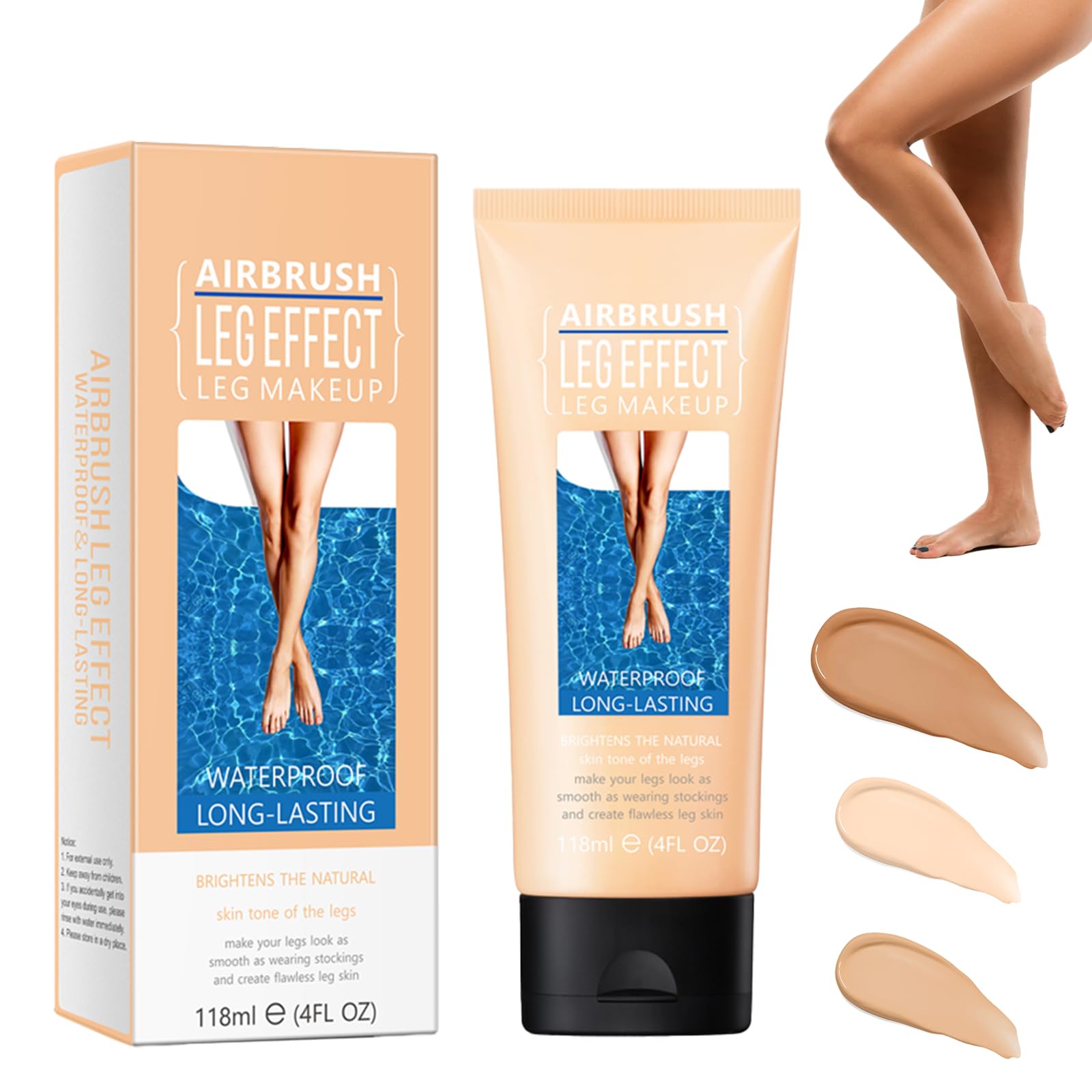 Waterproof Leg Makeup No Transfer - Body Concealer to Cover Veins, Scars, Tattoos - Full Coverage, Light, Easy Application (#1 Natural Color, 4 FL OZ)