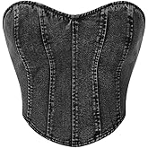 Floerns Women's Solid Strapless Bandeau Asymmetrical Hem Denim Crop Tube Top