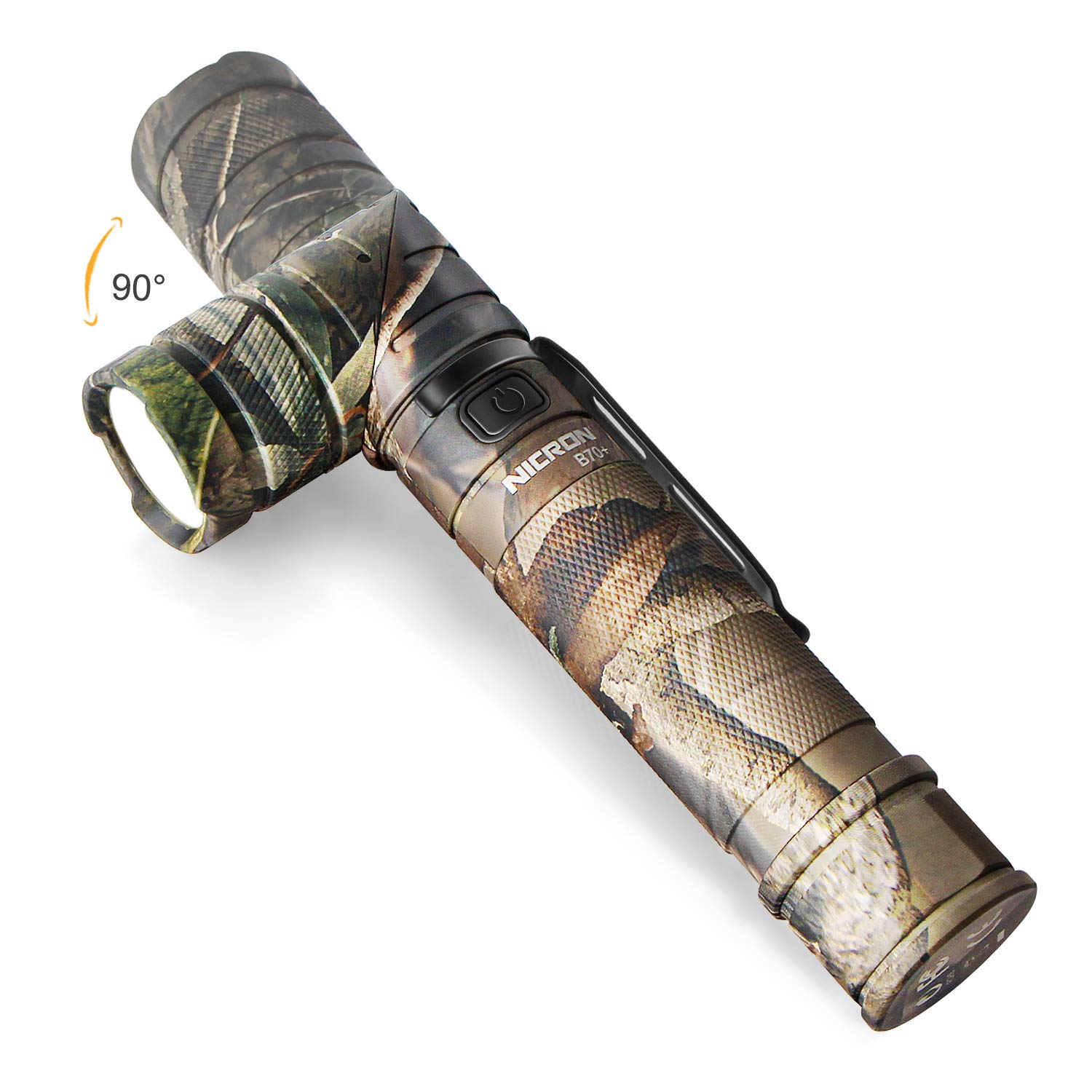 NICRON Flashlight, Rechargeable Twist Flashlight B70 Plus 1800 Lumen LED Flashlight 3-Color Light 90 Degree Camo with 360 Rotary Clip Waterproof