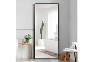Dolonm 65x22 Inch Full Length Mirror, Modern Design Standing Floor Mirror, Full Body Mirror for Living Room, Bedroom, Bathroom, Cloakroom, Hallway, Black(Aluminum Alloy Frame)