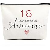 Fkovcdy 16th Birthday Makeup Bag for Girls - Inspirational Sweet 16 Gift for Daughter, Niece - Happy Birthday Decorations - 16 Years of Being Awesome