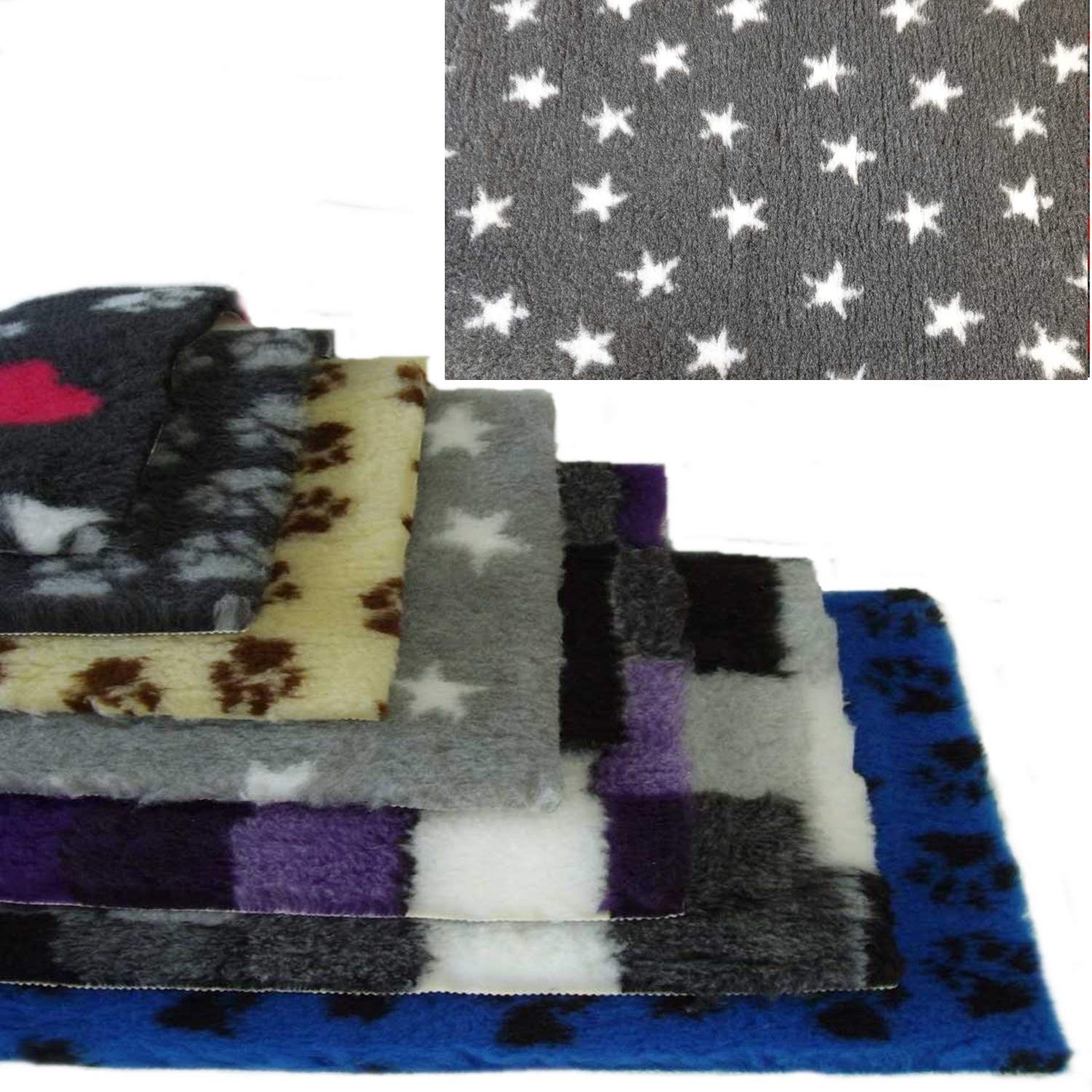 PnH Veterinary Bedding ® NON SLIP 100cm x 76cm (40" x 30") - READY TO USE, SELVAGE EDGE REMOVED (Charcoal with White Stars)