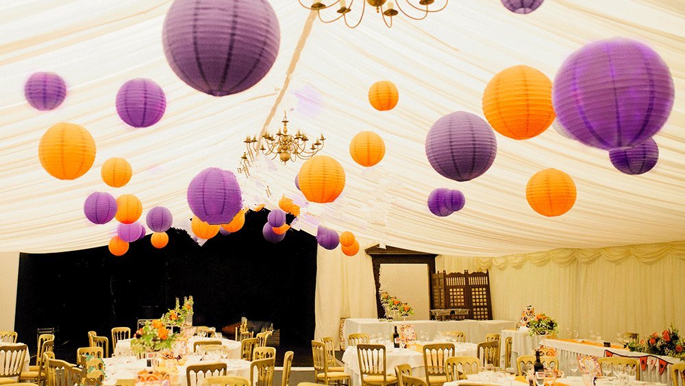 "A Liittle Tree" Mixed Size New Round Paper Lanterns Lamp Shade Wedding Birthday Party Events (Purple & Orange, 24(6 x 8" + 6 x 10" + 6 x 12" + 6 x 14"))