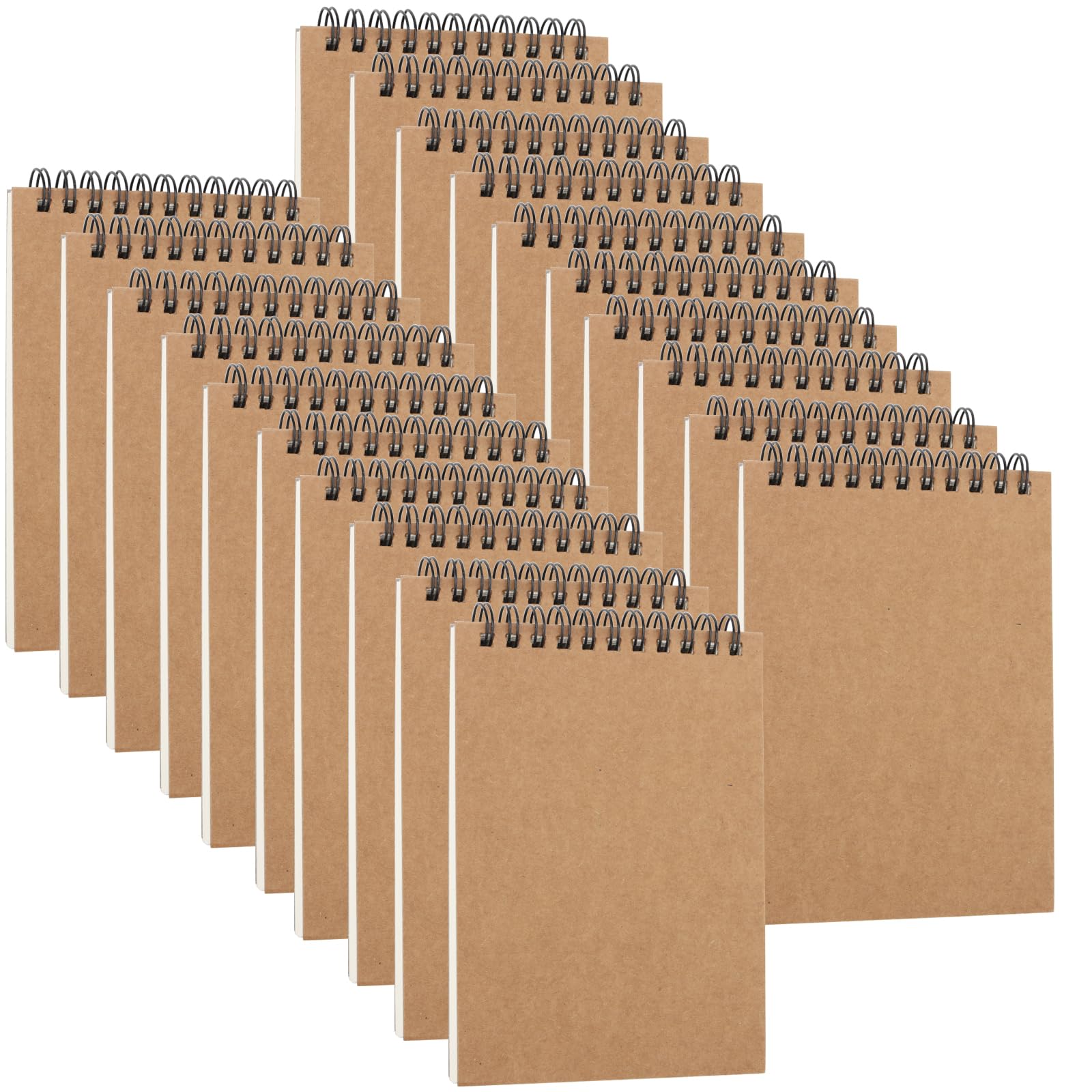 ZEONHEI 20 Pack A6 Blank Spiral Sketch Books, 30 Sheets / 60 Pages of 160gsm Plain Paper Notebook Drawing Pads, Brown Hard Kraft Cover Art A6 Sketchbooks for Painting, Sketching, Drawing
