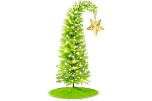 KPCB Tech 6FT Christmas Tree with 150 LEDs, Bendable Artificial Trees with Star Topper and Skirt, Whimsical Decoration for Holidays Home