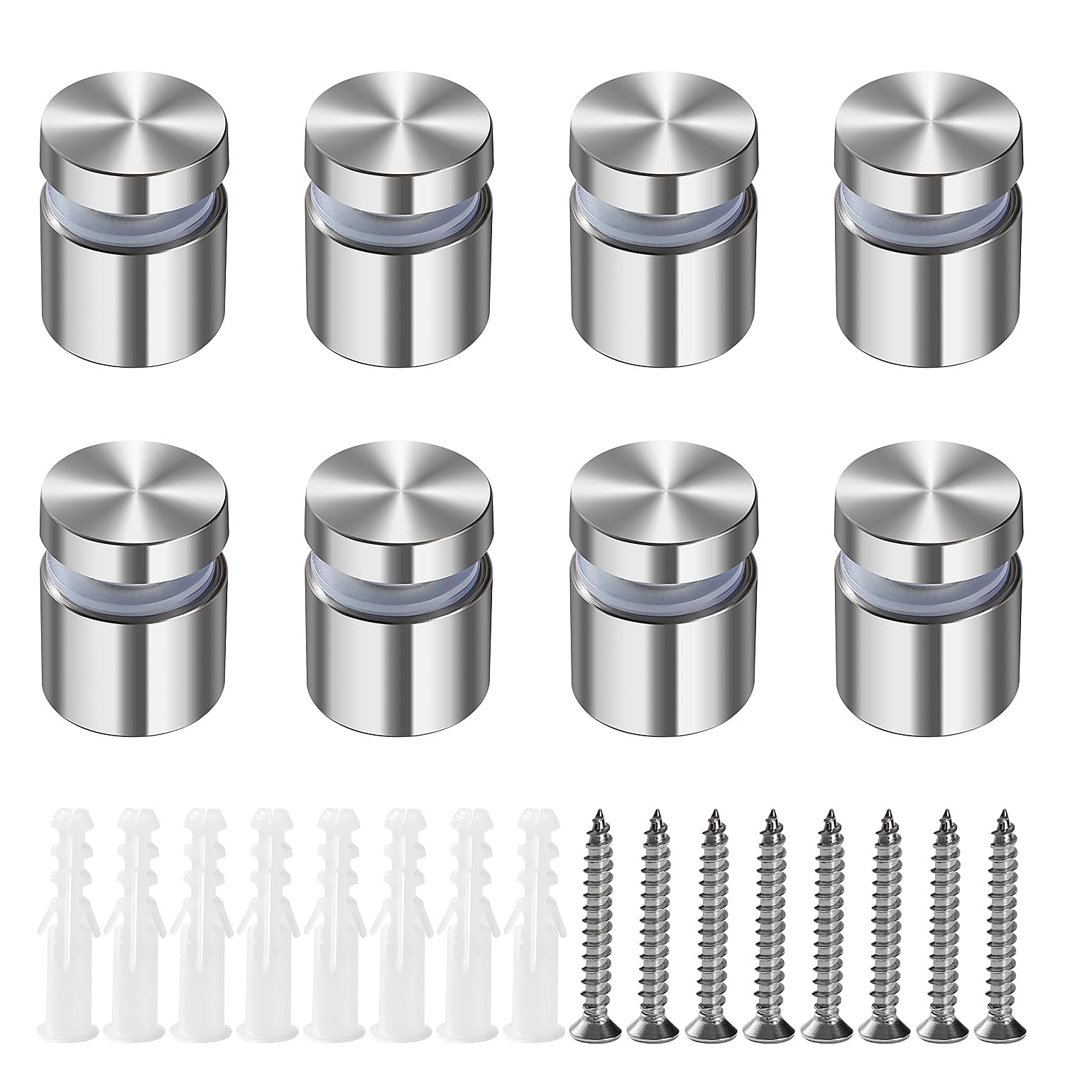 Lyeteung 8 PCS 19×20 mm Standoff Fixings, Stainless Steel Advertising Screw, Sign Standoff Screws, Advertising Nails with Screw and Expansion Tube, for Picture Frames Sign Displays Hanging