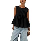 Silly Turtle Womens Summer Tank Tops Pleated Babydoll Tops Sleeveless Peplum Casual Blouse T Shirts(0610-Black-M)