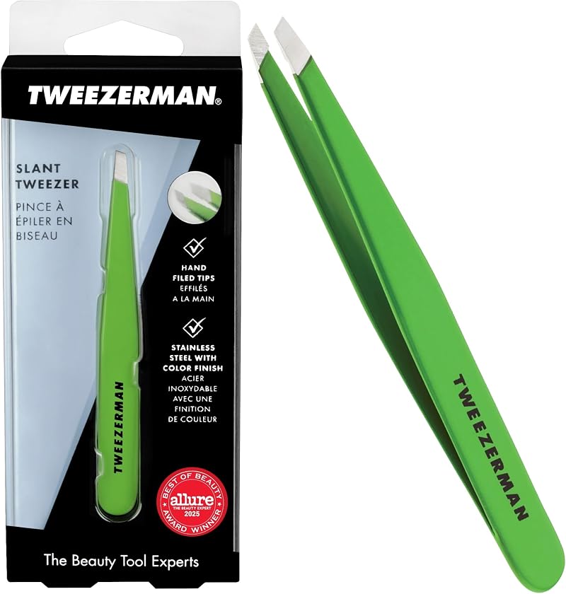 Tweezerman Green Apple Slant Tweezer - Professional Stainless Steel Precision