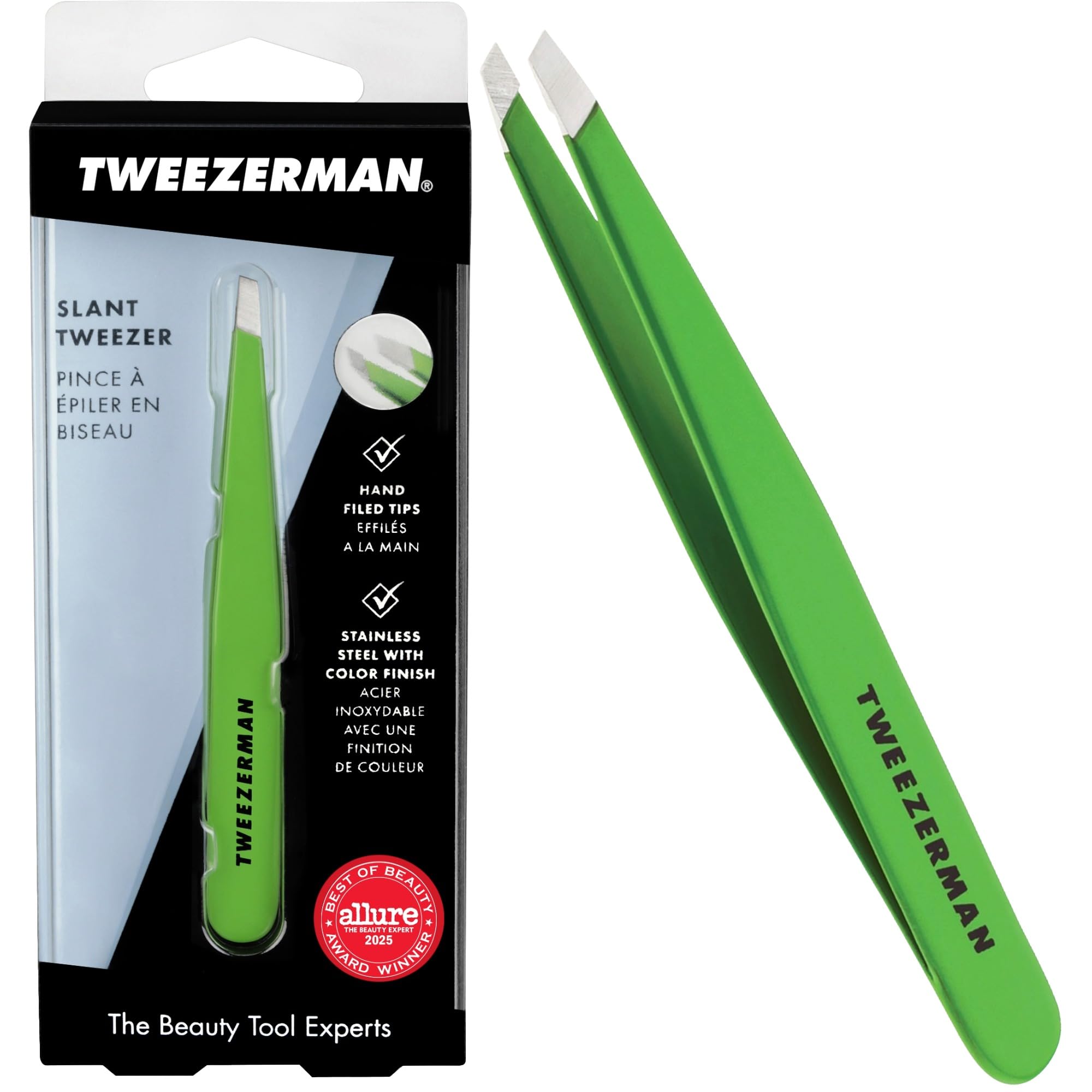 Tweezerman Green Apple Slant Tweezer, Professional Stainless Steel Precision Tweezers for Facial Hair and Eyebrows, (Pack of 1)