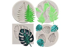 Sijiangmold Tropical Leaf Silicone Molds Fern Leaves Fondant Mold Monstera Leaf Candy Molds for Cake Decoration Cupcake Toppe