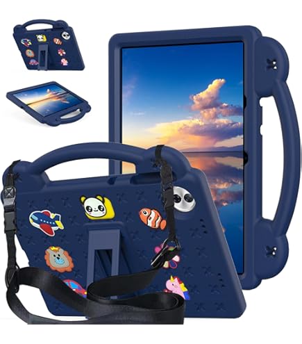 ROSROME Hoesje voor Honor Pad 10, 12,1 inch 2025 met HD-schermbeschermer, schokbestendig, zwaar belastbare kinderhoes, 360 ° draaibare standaard, schouderriem, handriem/penhouder voor Honor 10