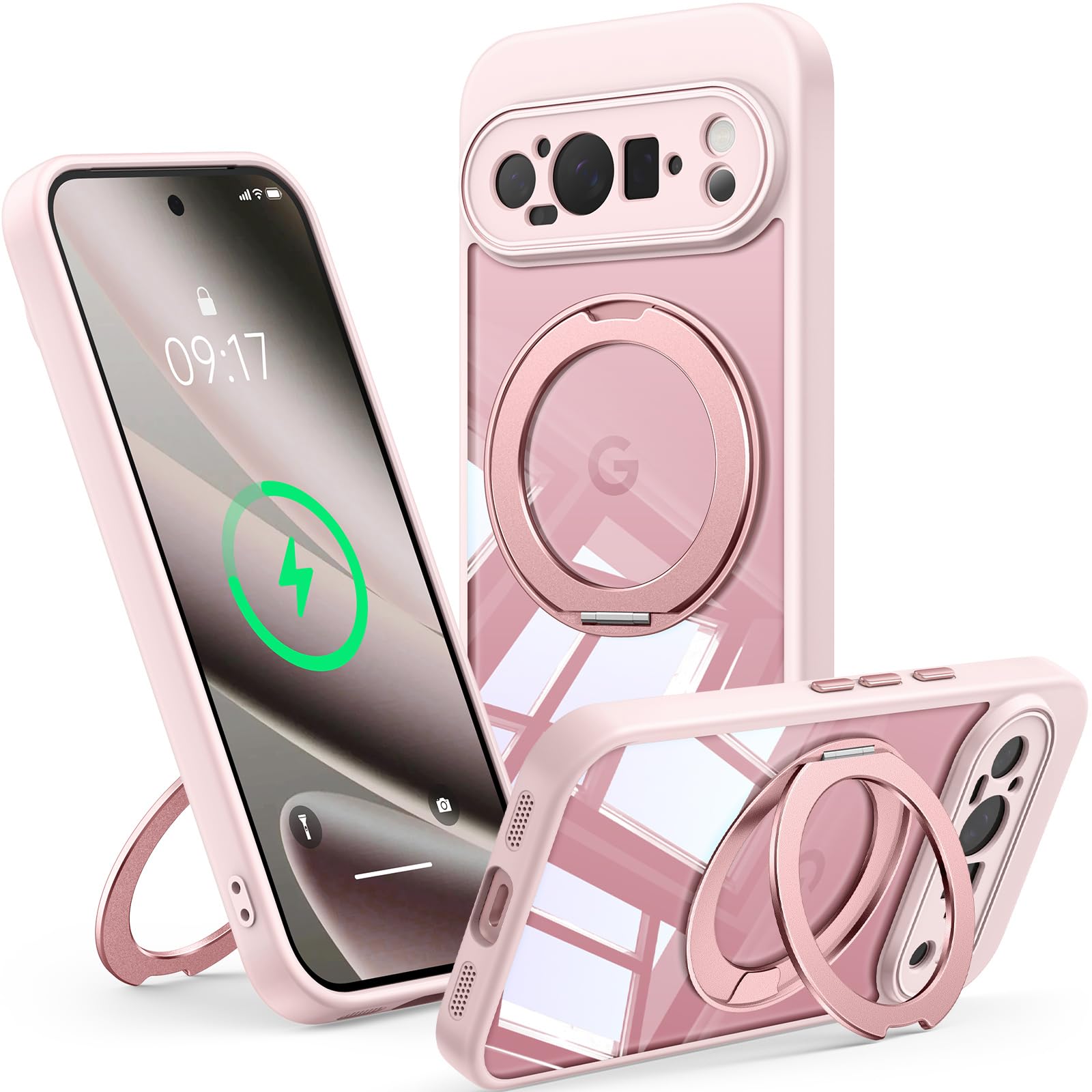 Photo 1 of ?360°Spin Magnetic Stand? Case for Pixel 10 Pro XL?Fit for MagSafe & Pixelsnap? Cover with Ring Holder?Crystal Clear? Camera Protection Phone Google 10 Pro XL Cases - Pink