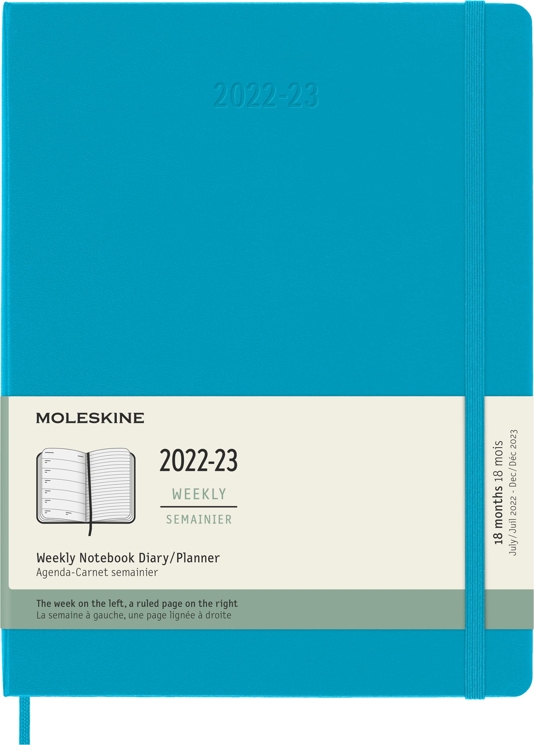 Moleskine - Weekly Planner 18 Months 2022-2023, Weekly Planner With Hard Cover And Elastic Closure, Size XL, 25 x 19 cm, Blue