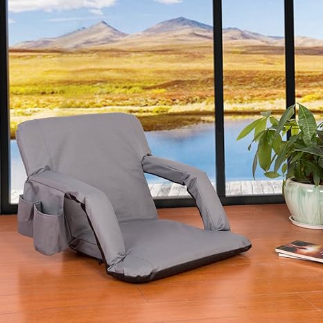 Sundale Outdoor Indoor Adjustable Floor Chair Five Position Multiangle Stadium Seat Padded Recliner Gaming Chair With Back Support Armrest And Two