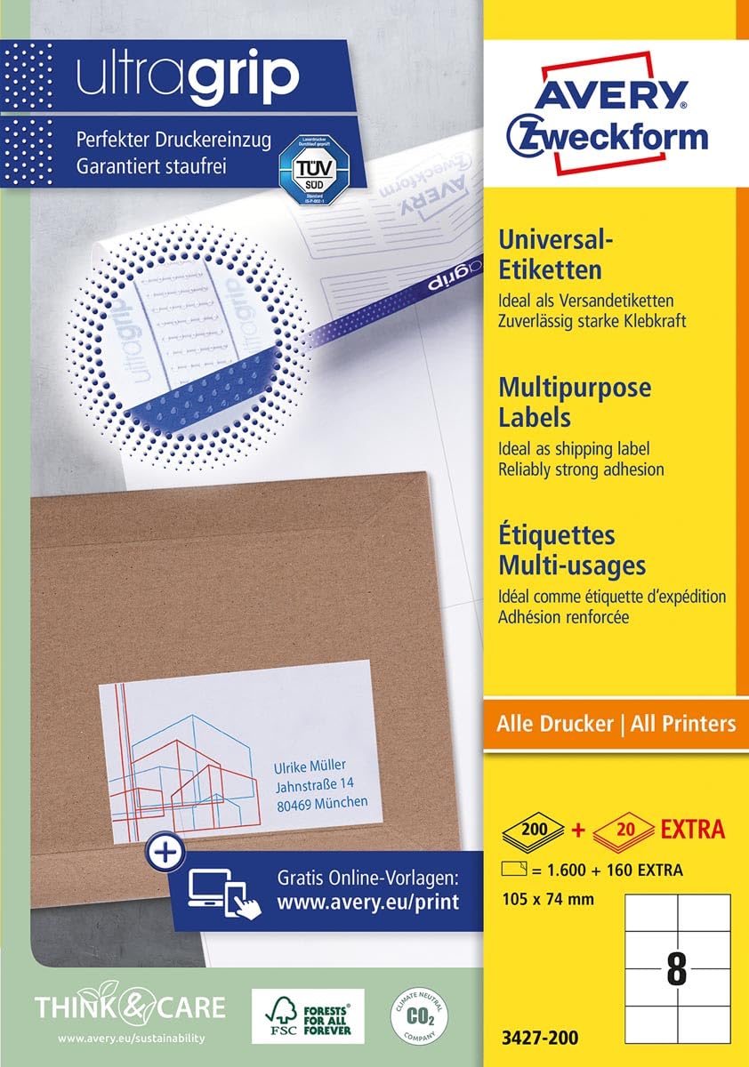 Avery Zweckform Universal Labels 105 x 74 mm for All A4 Printing 1.600 Etiketten