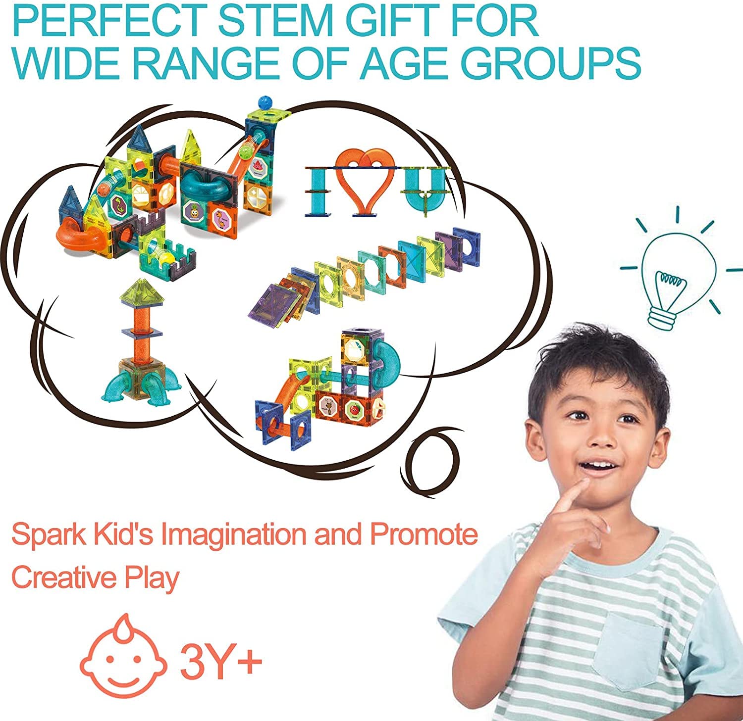 Magnetic Tiles Building Blocks with Marble Run - Engaging STEM/STEAM Toys for Boys and Girls - Perfect Christmas or Birthday Gift (75 pcs)