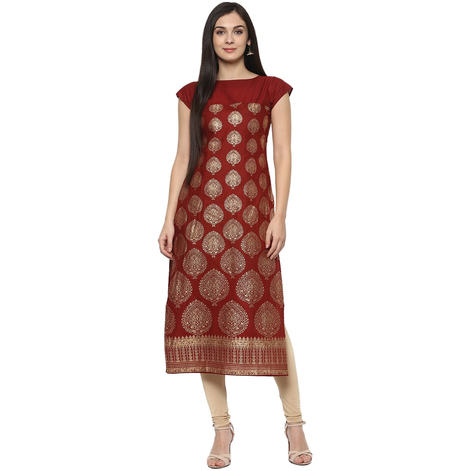 ives straight maroon cotton printed printed casual kurti for women