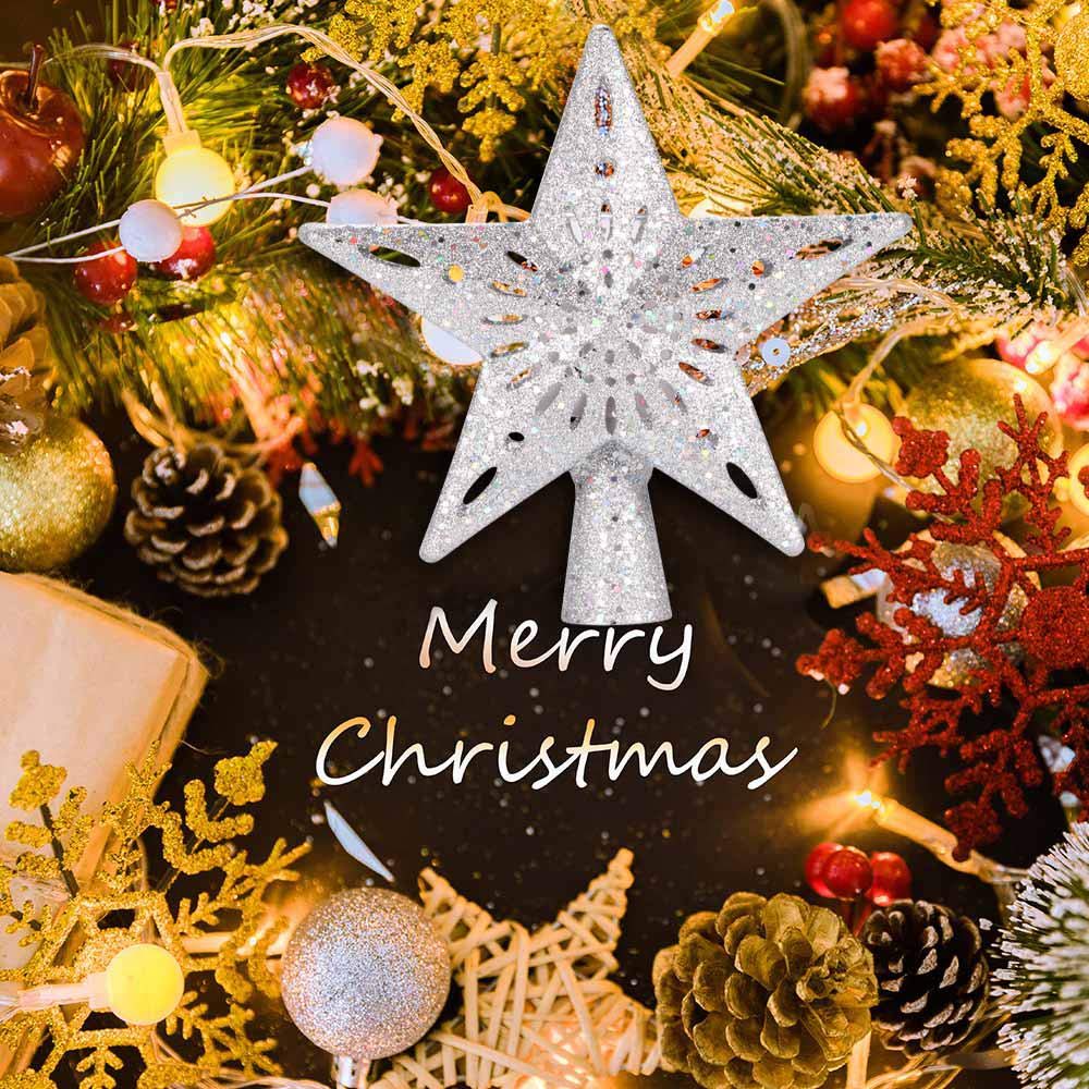 Lighted Star Tree Toppers 3d Silver Christmas Tree Star With Led Rotating Snowflake Projector Lights For Christmas Tree Nursery Indoor Decorations Womdee Christmas Tree Toppers Gold Silver Tree Toppers