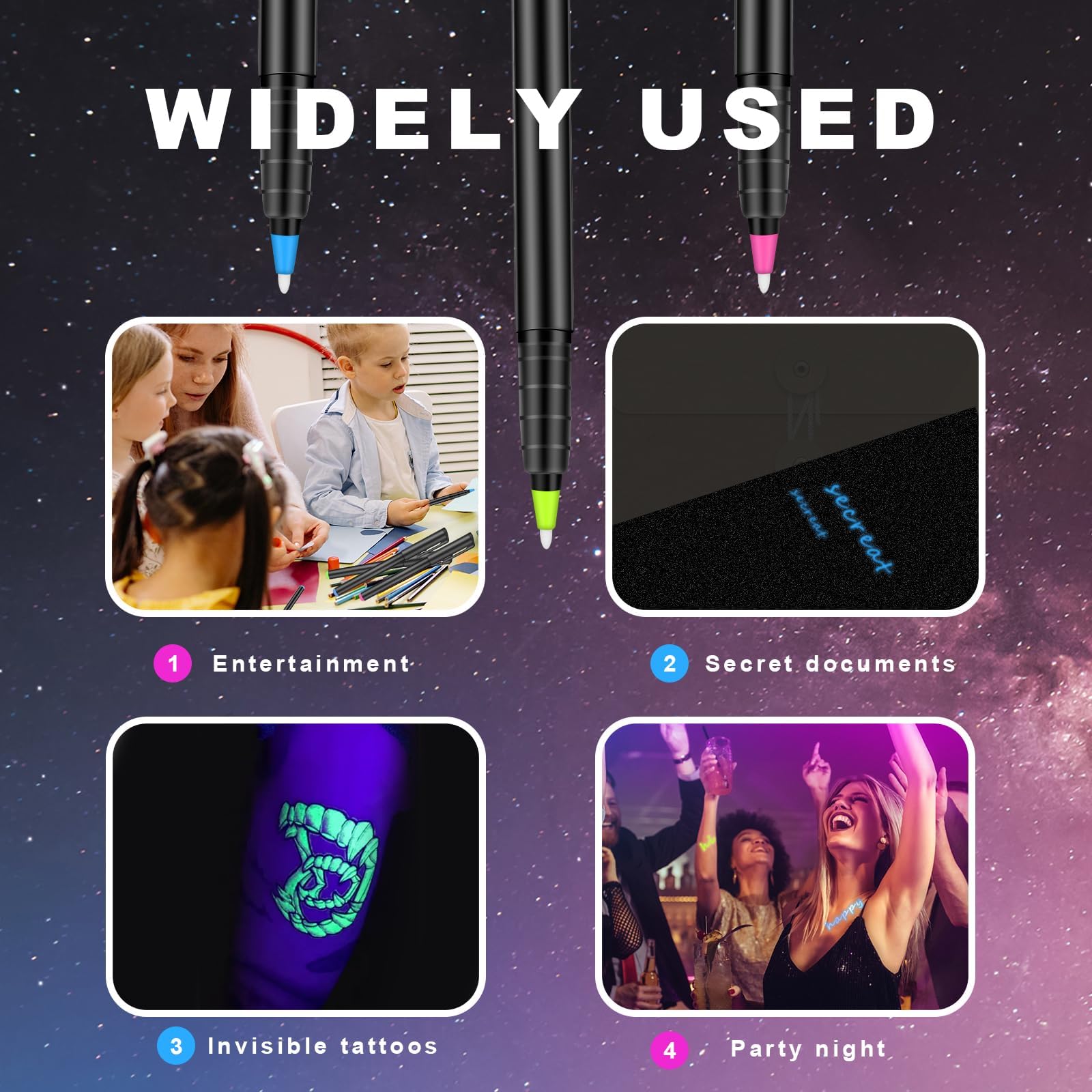 Invisible Ink Pen, Spy Pen with 3 PCS Mini UV LED Keychain Flashlight, Disappearing Ink Magic Pens with Black Light Markers for Secret Notes, Fit for Christmas Halloween Holiday Gifts (3 PCS)