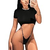 Avidlove Women Sexy Cut Out Lingerie Bodysuit Short Sleeve Slim Crop Tops