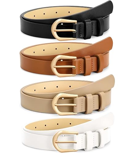 JASGOOD 4 Pack Skinny Women Leather Belt for Dresses Thin  display picture 3