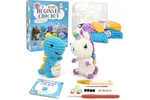 JOYTAG Crochet Kit for Beginners,Beginner Crochet Kit for Adults Kids,Crochet Animal Kit with Step-by-Step Video Tutorials and Beginner Crochet Yarn,Amigurumi Crochet Starter Kit(Dinosuar/Unicorn)