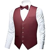 FAIMO Red Suit Vest for Men Formal Business Tuxedo Bow Tie Pocket Square Set, Mens Dress Vest for Wedding (XS-4XL)