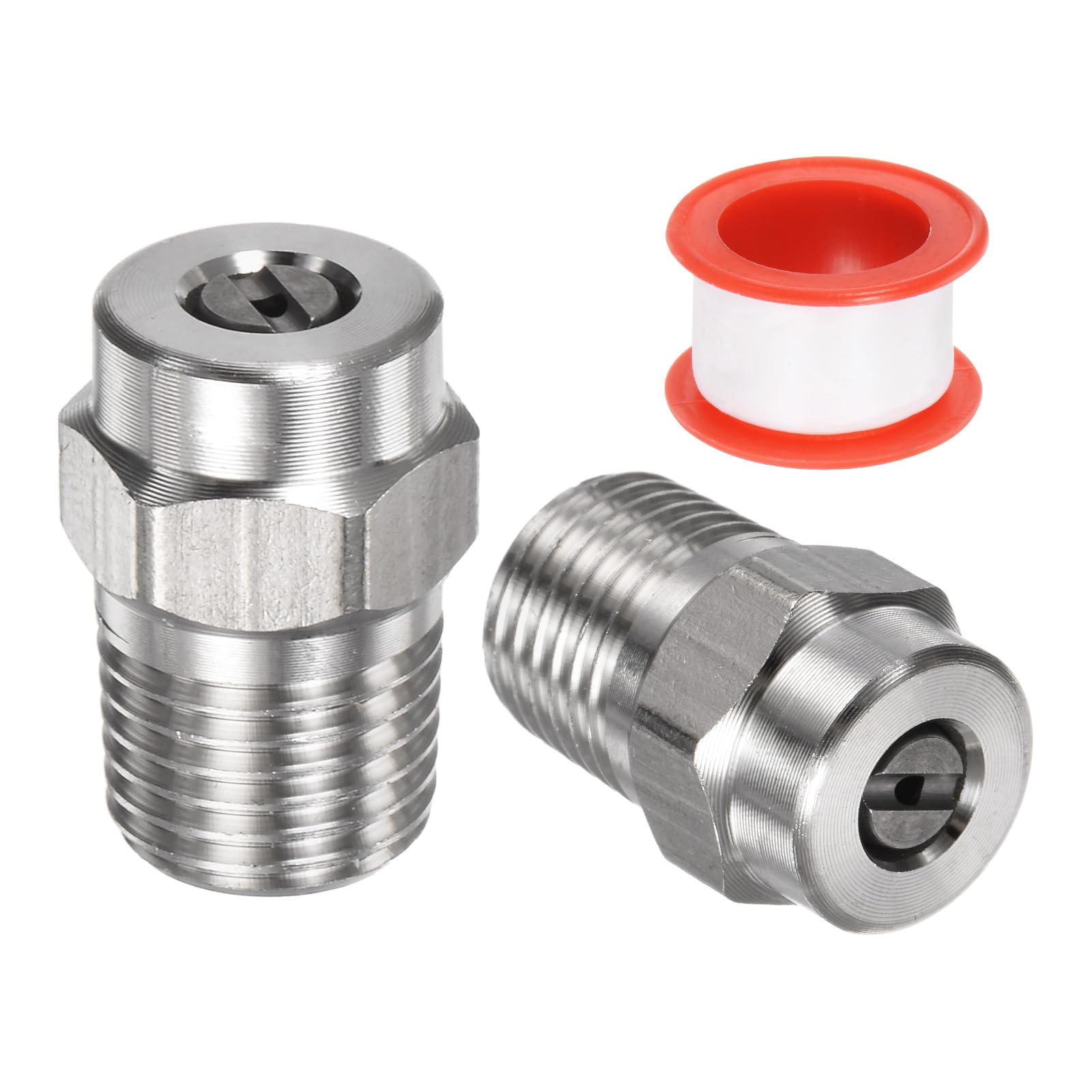 M METERXITY 2 Pack Surface Clean Tips - 15 Degree 1/4" NPT Male #15050 Pressure Washer Nozzles Cleaner Nozzle Replacement, Stainless Steel with Sealing Tape for Water Guns (1.382mm Orifice)