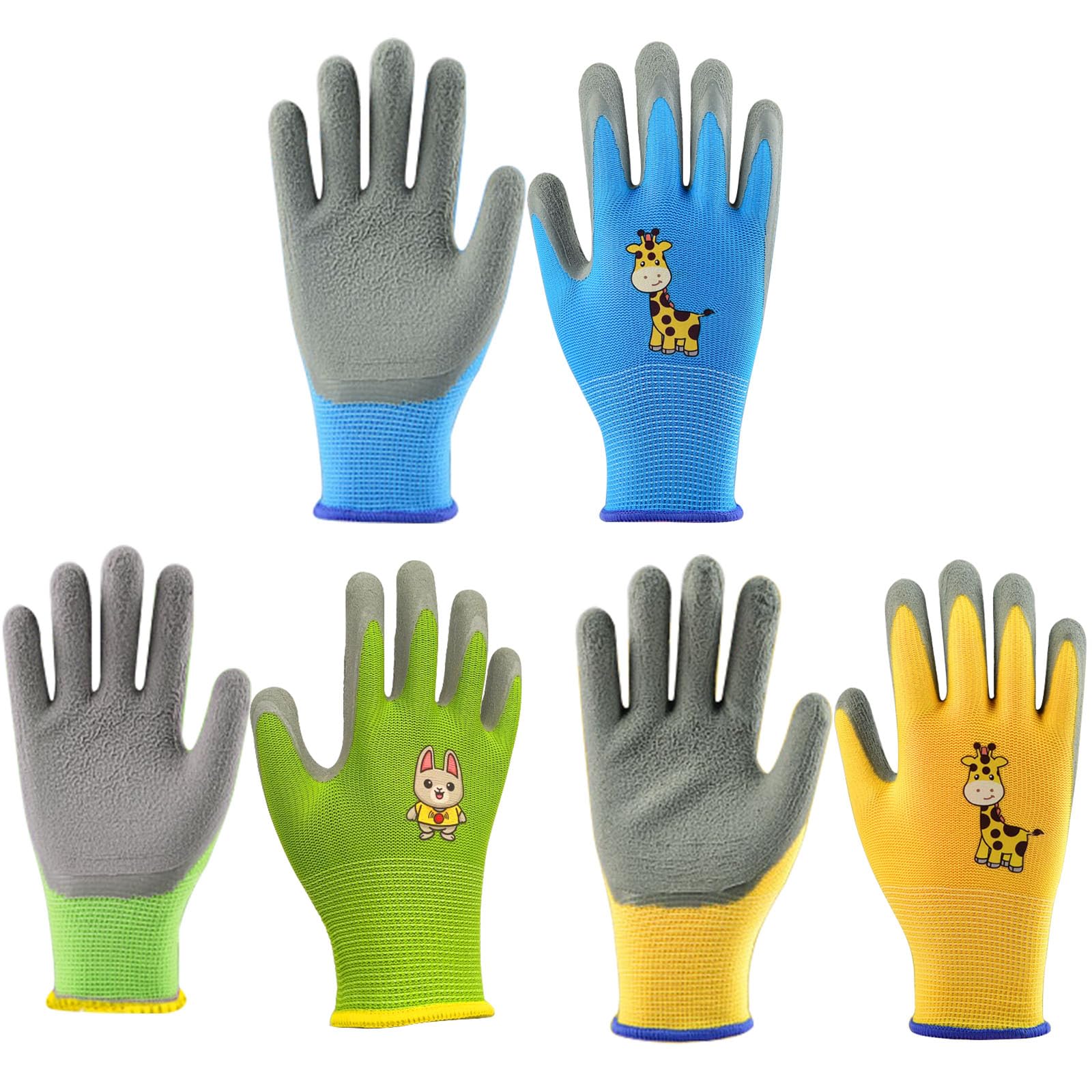 CubePlug Girls and Boys 3 Pairs Kids Gardening Gloves for Age 4-11, Non-Slip, Kids Gardening Work Gloves,Foam Rubber Coated Gardening and Work Gloves (Green+Blue+Yellow, Age(7-11))