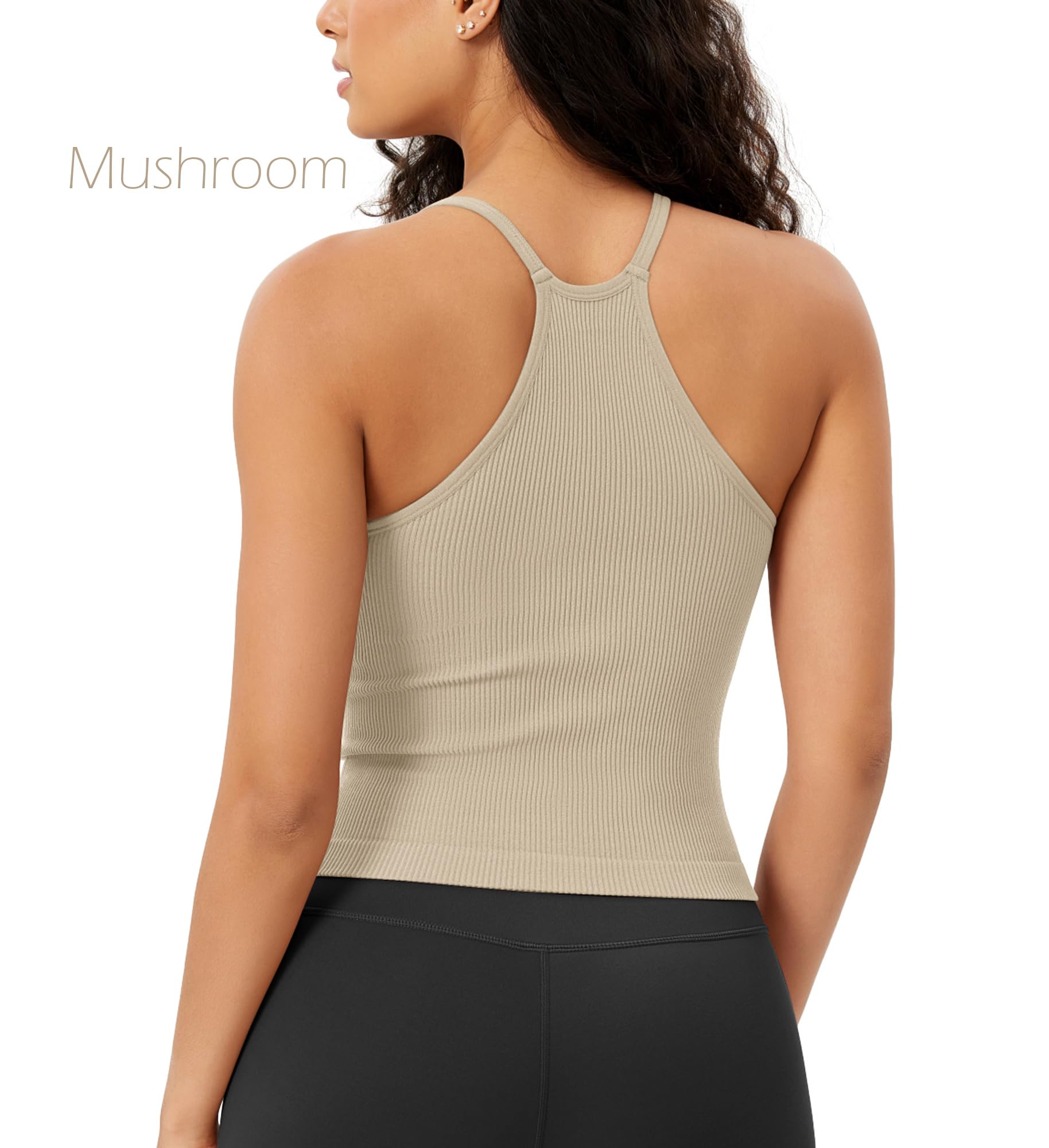 ODODOS Women's Crop 3-Pack Seamless Rib-Knit Camisole Crop Tank Tops