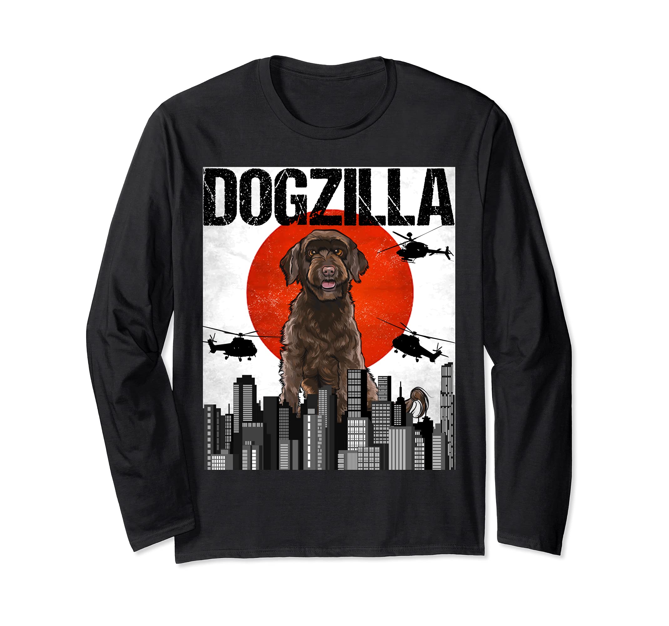 Funny Vintage Japanese Dogzilla Portuguese Water Dog Long Sleeve T-Shirt