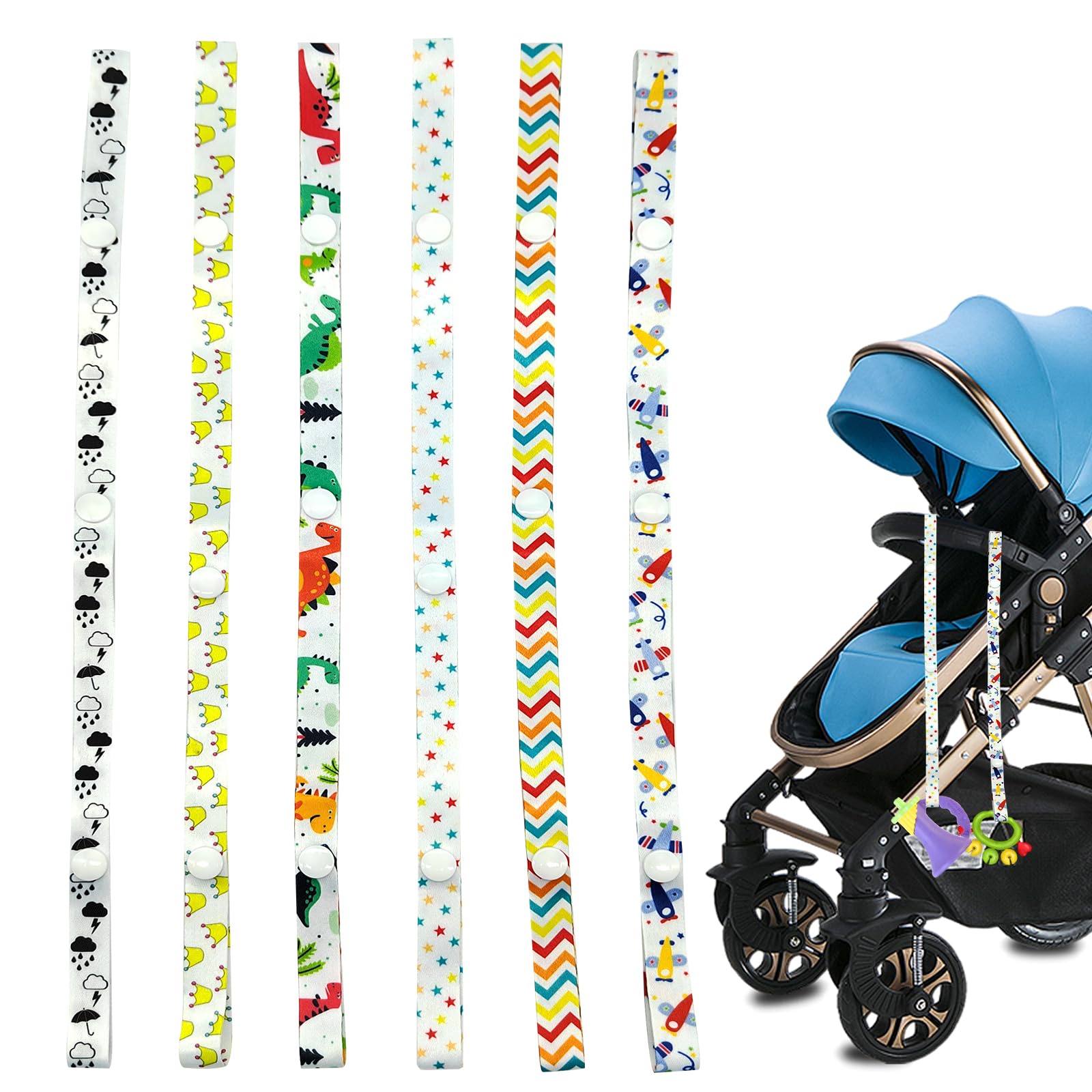 Baby Toy Strap, 6Pcs Toy Straps Holder Adjustable Stroller Strap Toy Safety Straps Pram Toy Strap for Pushchair, High Chairs