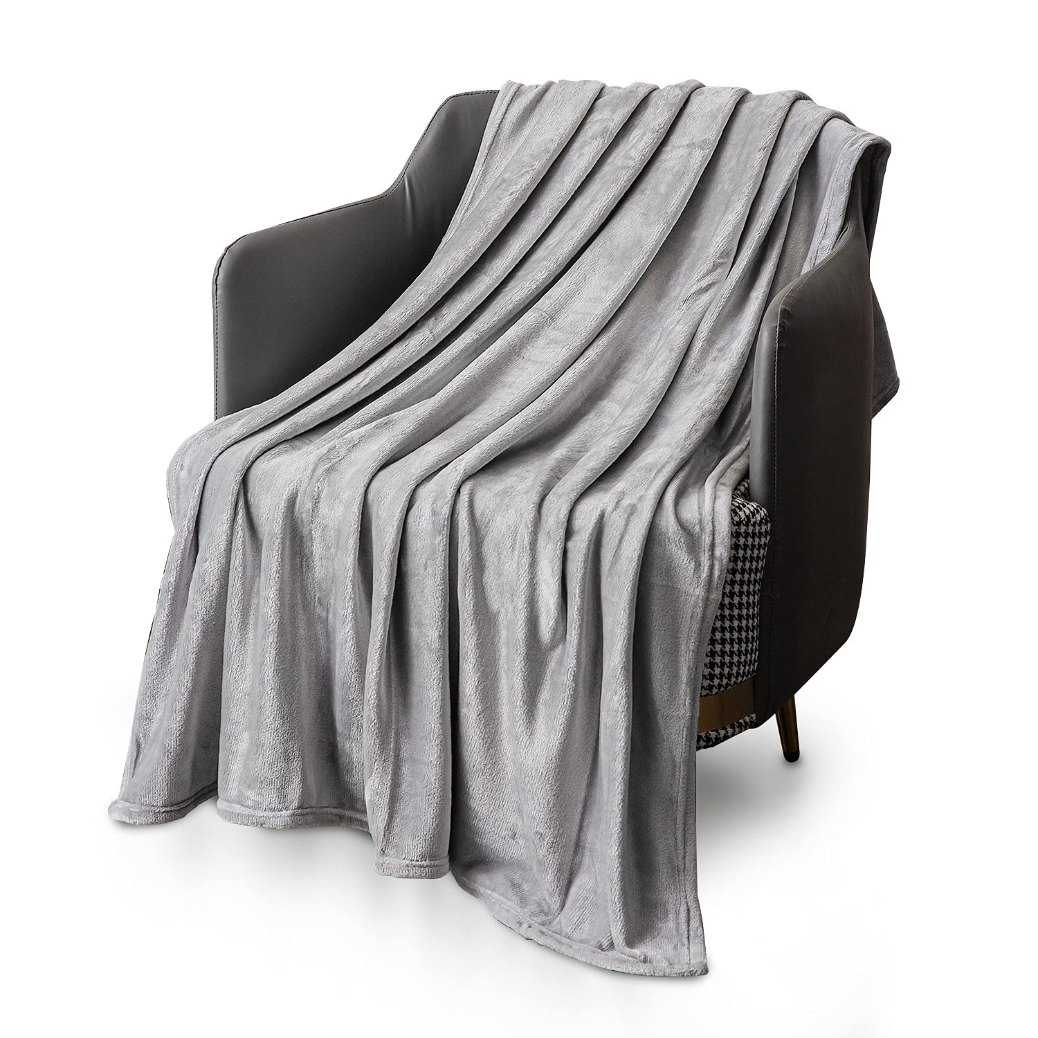 KEPLIN Flannel Blanket Large Throw Bedspread - 130 x 150 cm | Soft Fluffy Warm Light Microfiber Fabric Design for Duvet Cover Quilt Rug | Perfect for Adults or Children's Gifts (Silver Grey, Single)