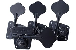 Guyker Bass Tuners (4 for Right) - 1:20 Ratio Open Gear Tuning Key Pegs Machine Head Replacement for Electric Jazz Guitar Bass or Precision Instruments - GK530 Black
