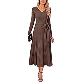 Arach&Cloz Women's Wool Blend Tie Waist Pleated Fall Sweater Dress 2025