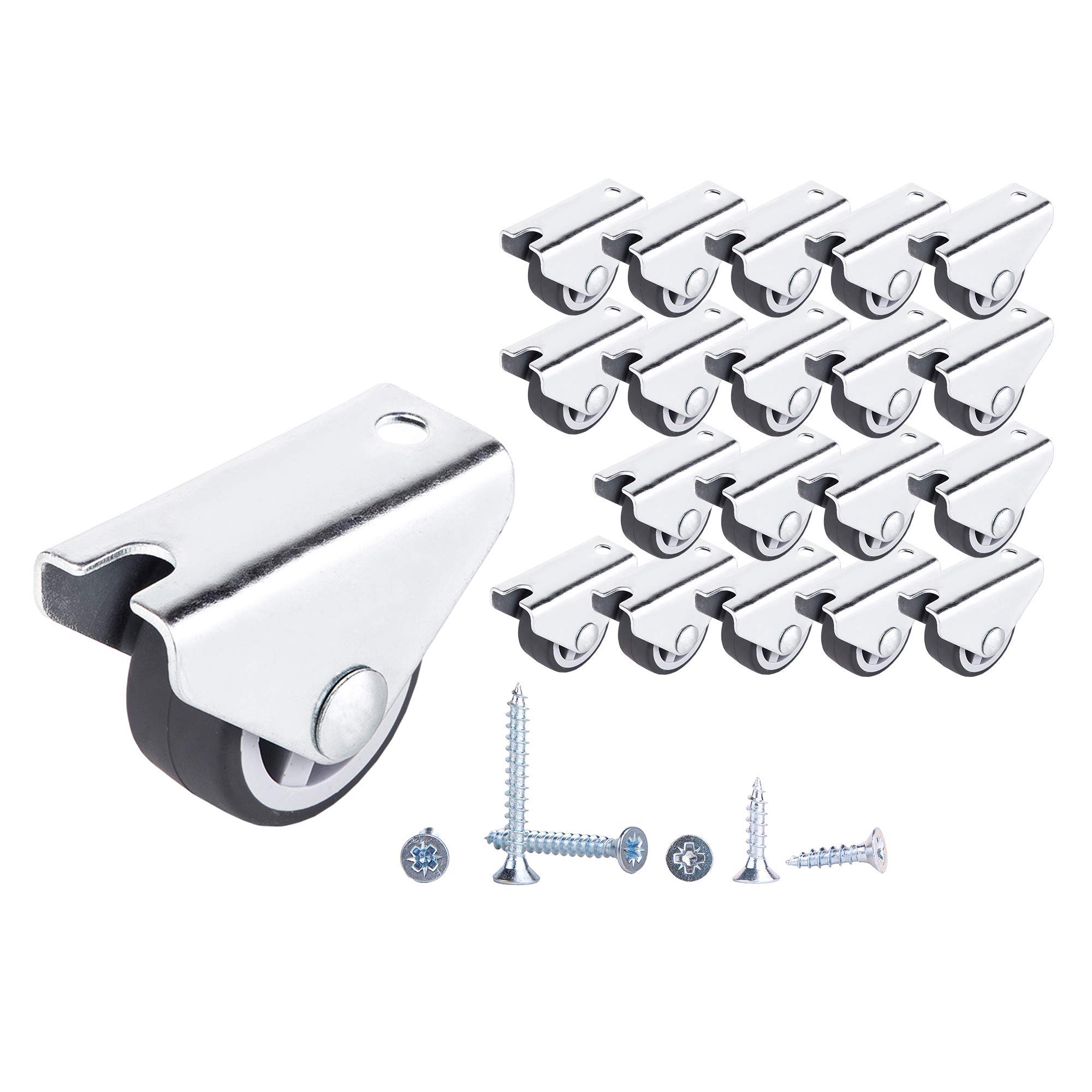 Rubber Wheel (Pack of 20) 30 mm Small Wheel Castors Rubber Wheels Fixed Casters Heavy Duty Castors Non-Swivel Wheel Furniture Wheels Casters with Mounting Plates Screws Included