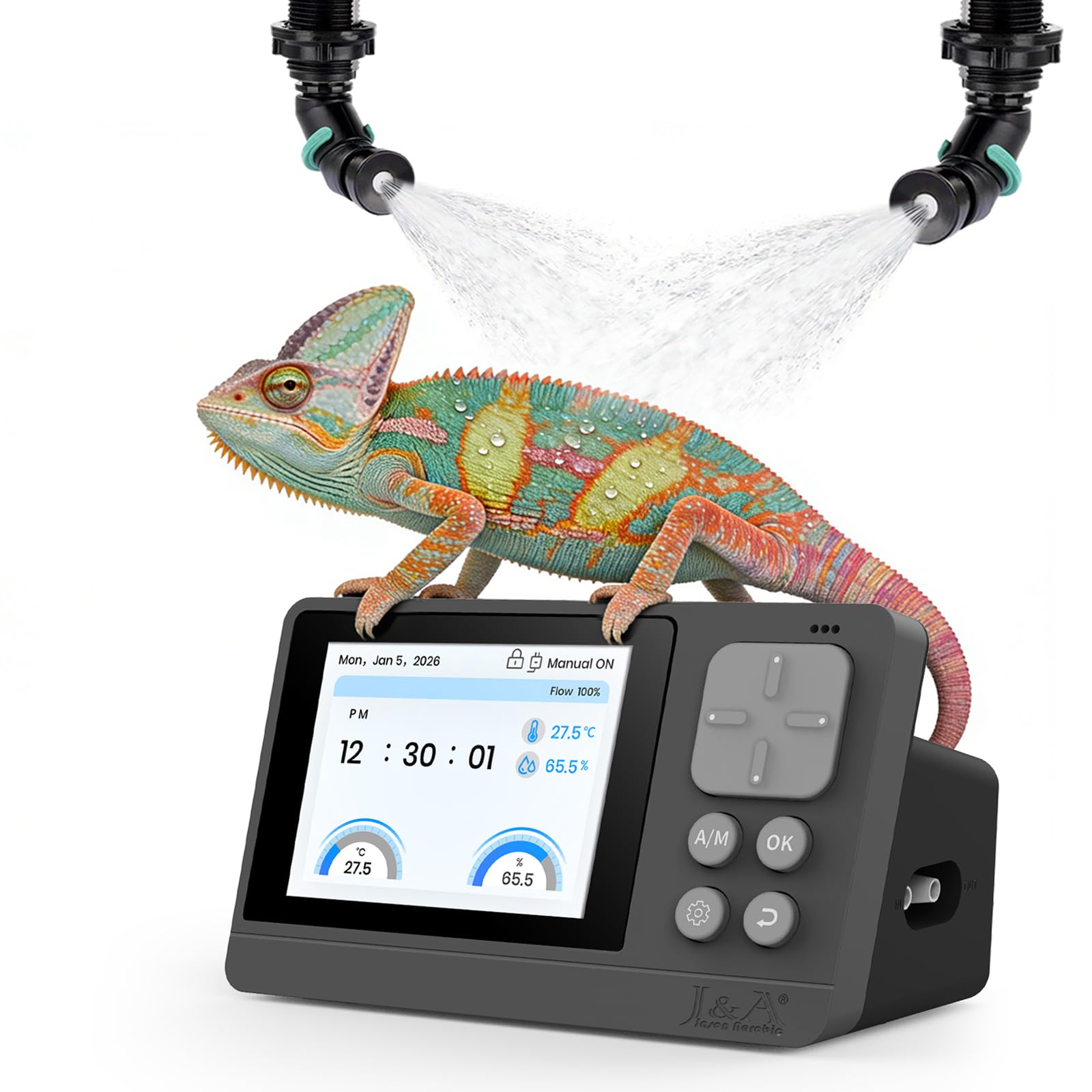 Photo 1 of J&A Reptile Mister Automatic Misting System with Temp & Humidity Probe, Adjustable Spray Nozzles, Quiet Operation for Reptile Tank & Terrarium, Suitable for Lizards, Chameleon, Snakes (Grey & Black)