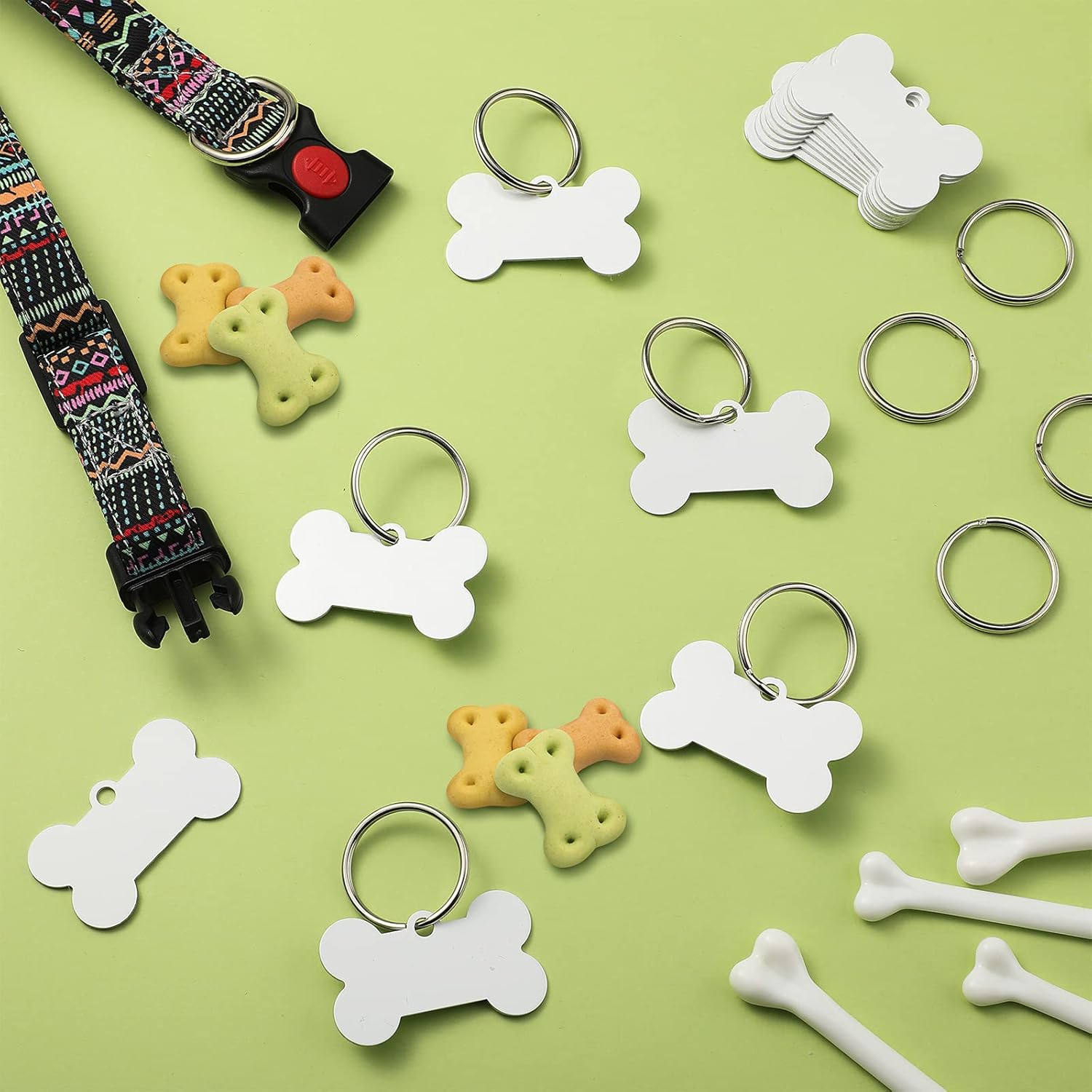16 Pieces Sublimation Blank Dog Tag Aluminum Dog Tag Bone-Shaped Sublimation Blank Dog Tag Double Sided Dog Tag with Key Ring for Dogs and Cats Pet ID Tag: Office Products