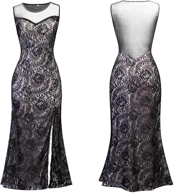 Amazon レディース 夏 春 50年代 レトロ バックレス ボディコン ワンピースノースリーブ 肩だし スリム レース 花柄プリント パッチワークストレート ロング マキシ丈 チュニック パーティ ペンシル ドレス フォーマル タイト ハイウエスト 礼服 ワンピース