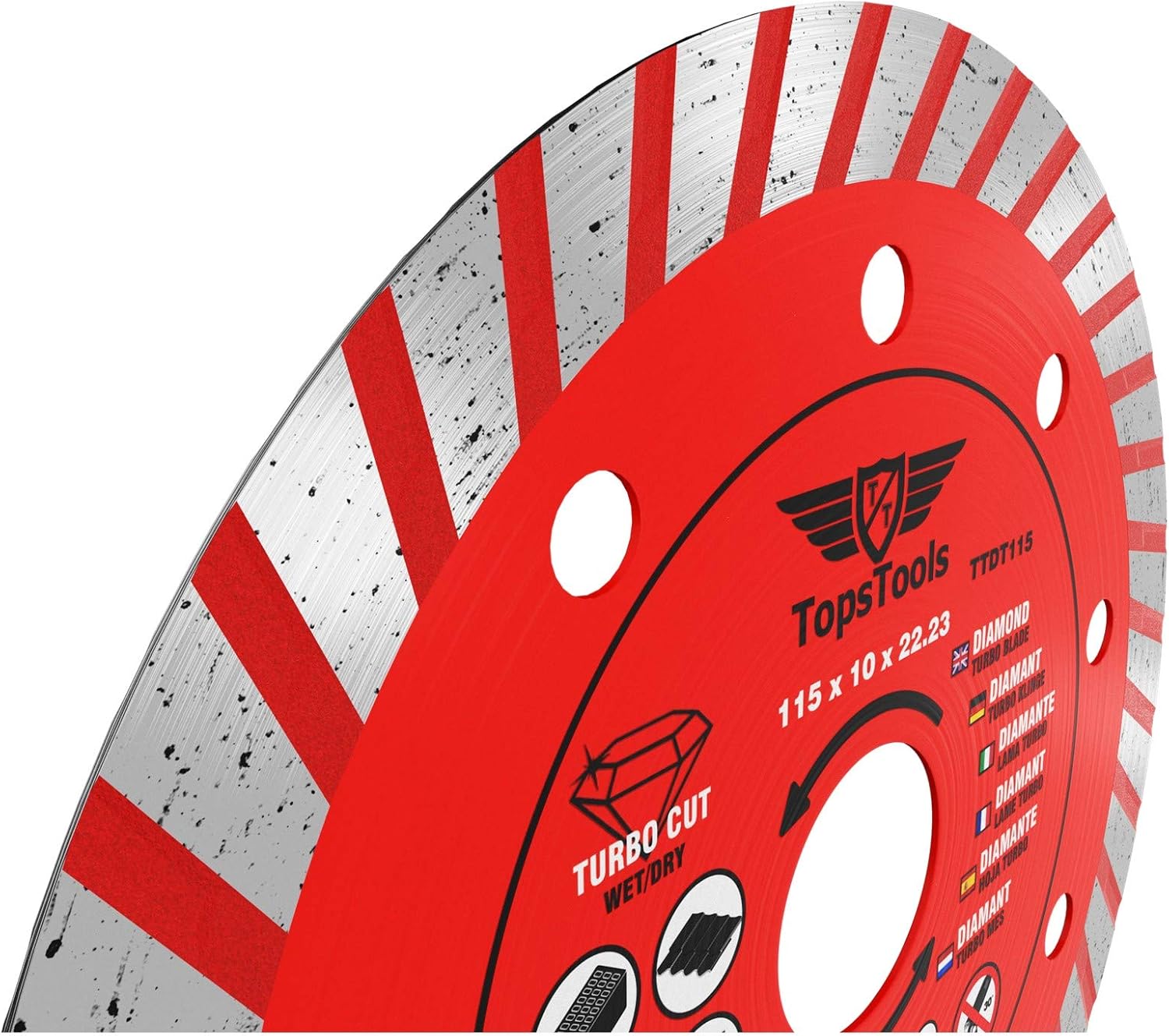 1 x TopsTools TTDT115 115mm (4.5 inch) x 10mm x 22.23mm Bore Turbo Diamond Angle Grinder Circular Saw Blade - Image 4