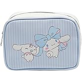 Impressions Vanity Cinnamoroll Lovely Ribbon Cosmetic Pouch with Faux Saffiano Leather, Exterior Pocket, Zippered Slip Pocket Travel Makeup Bag Organizer with Cinnamoroll and Milk Design