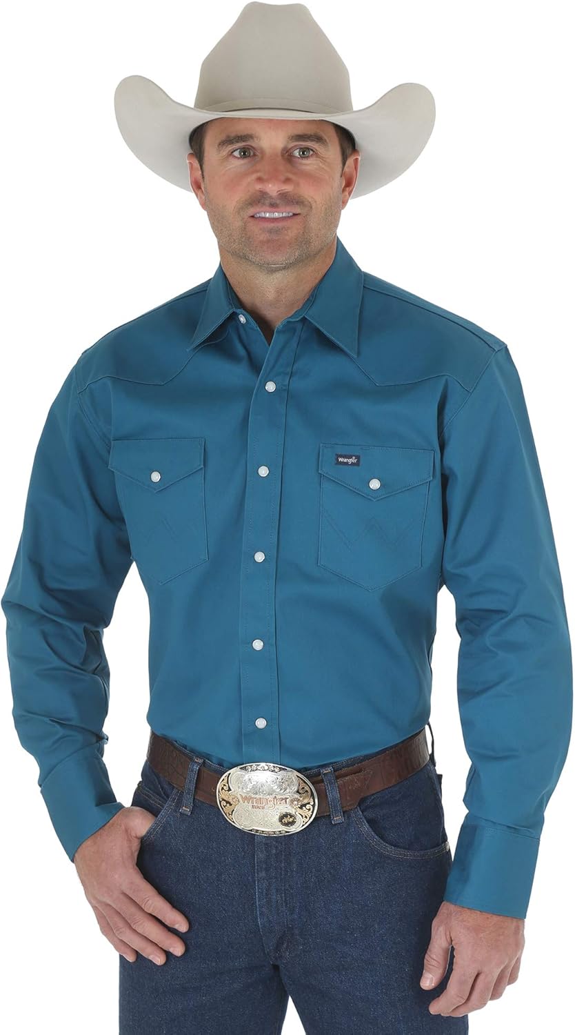 Wrangler Men's Western Long Sleeve Snap Firm Finish Work Shirt at  Men’s Clothing store