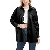 RISISSIDA Women Faux Leather Shacket Jacket Loose Fit, Spring Fall Casual Lapel Button Down Long Sleeve Pleather Shirts