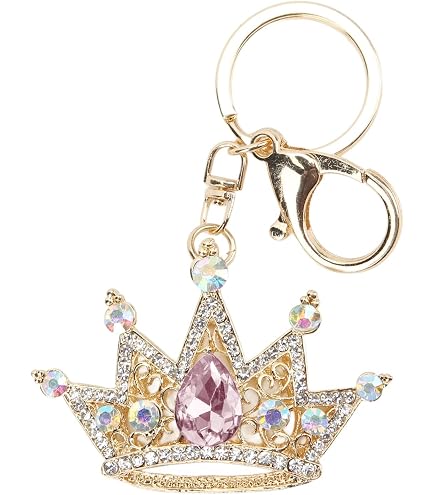 GLOGLOW Crown Keychain, Gold 3D Sparkling Charm Rhinestones Crown