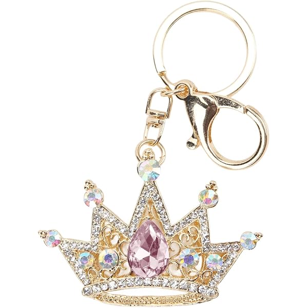 GLOGLOW Crown Keychain, Gold 3D Sparkling Charm Rhinestones Crown