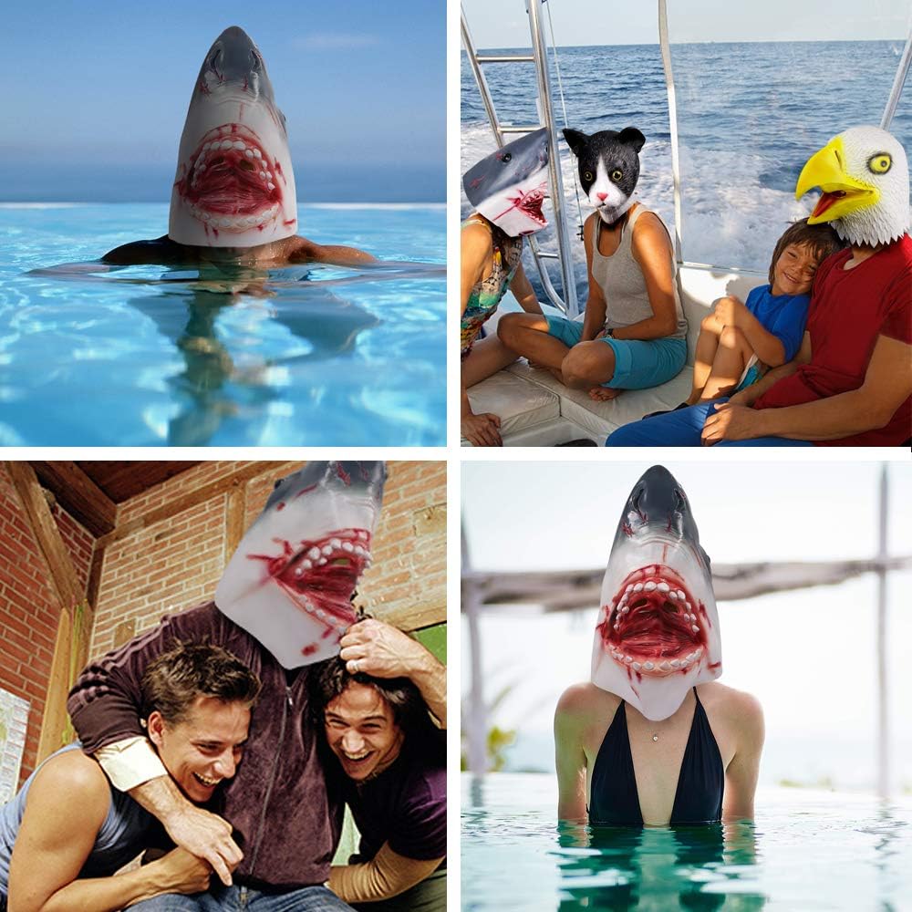 Amazon さめお面 動物お面 フカお面 魚仮面 コスプレ小物 パーティー仮装 ハロウィン 演劇 舞台 学園祭や文化祭用 アニマルお面 ラテックスお面 灰色と白 フェイスマスク 通販