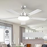 Passky Ceiling Fans with Lights, 52 inch Sleek Ceiling Fan with Light and Remote Control, 3CCT, Dimmable, Reversible, Noiseless, Silver Ceiling Fan for Bedroom, Living Room