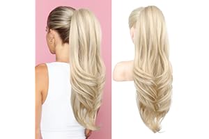 SEIKEA Versatile Drawstring Ponytail Extension, 26" Long Wavy Multi Layered Clip in Ponytail Hair Extensions Stand Up High Fake Pony Tail Soft Natural Synthetic Hairpiece Ash Blonde/White Blonde